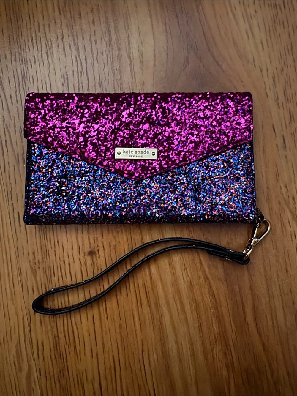 Kate Spade Fuchsia Pink Glitter Phone Wristlet Wallet